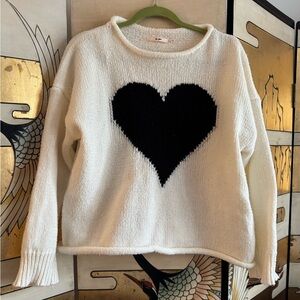 Mi Ami Cream Sweater with Black Heart Design
